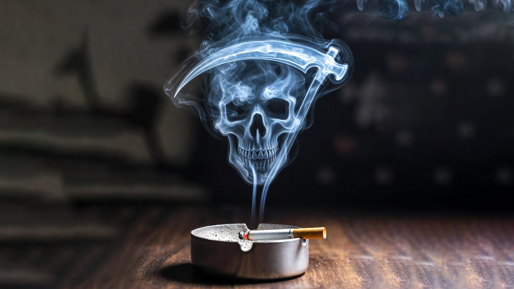 一戶人家的窗戶緊閉,窗外飄來陣陣菸霧,象徵著二手菸侵擾鄰居的生活安寧與法律問題